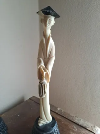 Figuras Japonesas Resina Vintage Marfil 31 cms