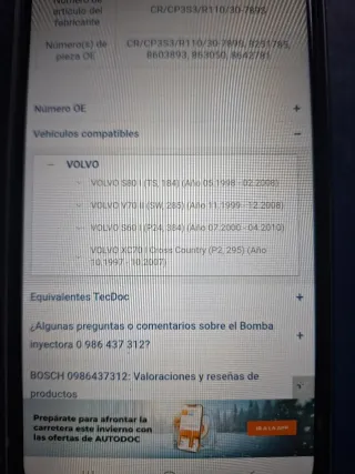 Bomba Inyectora Bosch Volvo