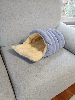 Cama Cueva para Gatos Azul y Beige