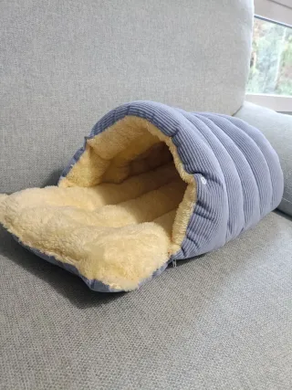Cama Cueva para Gatos Azul y Beige