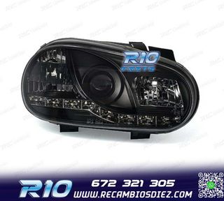 FAROS VOLKSWAGEN VW GOLF 4 LUZ DIURNA LED FONDO NEGRO