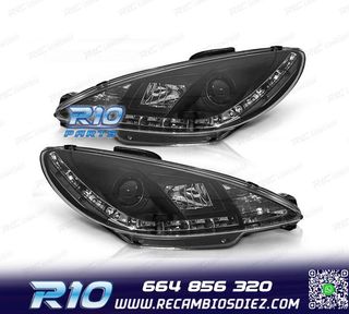 FAROS PEUGEOT 206 98-08 LUZ DIURNA REAL LED FONDO NEGRO