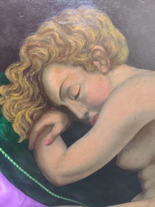 Cuadro Óleo Mujer Durmiendo. Original. Firmado