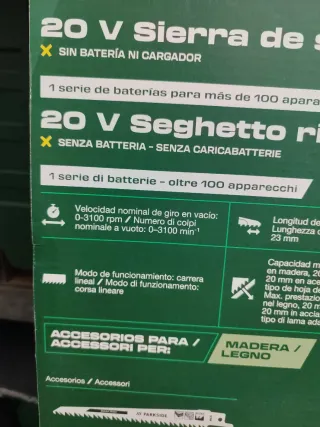 Sierra Sable Parkside + Batería 4Ah y Cargador