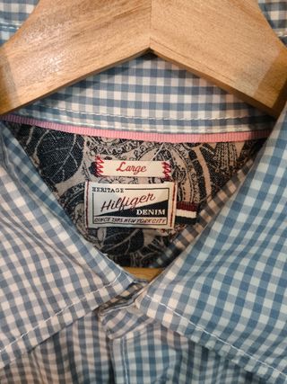 Camisa Tommy Hilfiger Cuadros Flores Azul Talla L