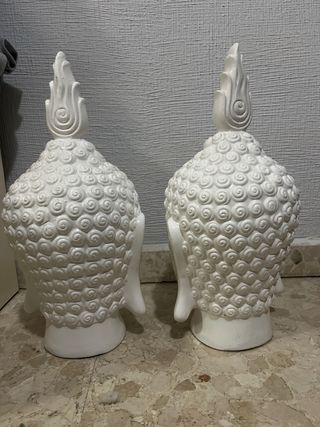 2 Cabezas de Buda Cerámica Blancas