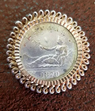 Broches Plata engarzado Moneda Antigua de 2 peseta