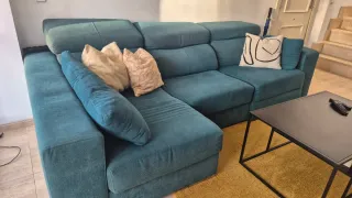 Sofá modular tela azul y beige