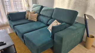 Sofá modular tela azul y beige