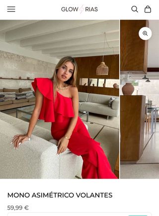 Mono rojo asimétrico volantes