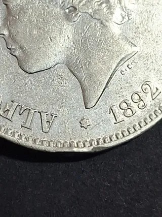 Moneda 5 Pesetas Plata 1892 Alfonso XIII
