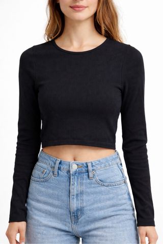 Top negro Stradivarius con espalda abierta T. XS