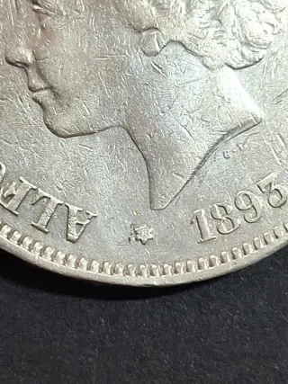 Moneda 5 Pesetas Plata 1893 Alfonso XIII