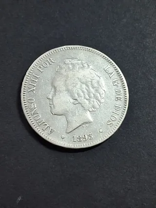 Moneda 5 Pesetas Plata Alfonso XIII 1893
