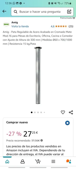 Pata de Mesa Ajustable en Acero Cromado