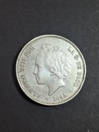 Moneda 5 Pesetas Plata Alfonso XIII 1894
