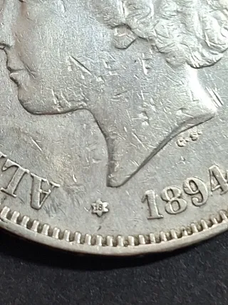 Moneda 5 Pesetas Plata Alfonso XIII 1894