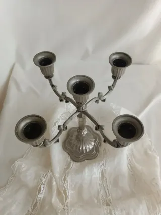 Candelabro vintage 5 brazos metal plateado
