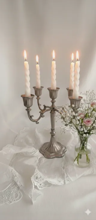 Candelabro vintage 5 brazos metal plateado