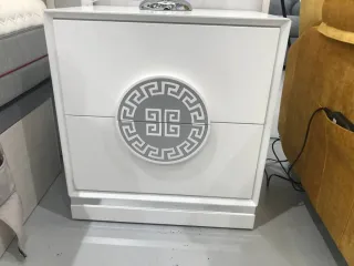 Mueble cabecero cama gris y blanco