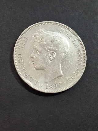 Moneda 5 Pesetas Plata 1897 Alfonso XIII