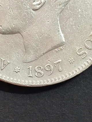 Moneda 5 Pesetas Plata 1897 Alfonso XIII