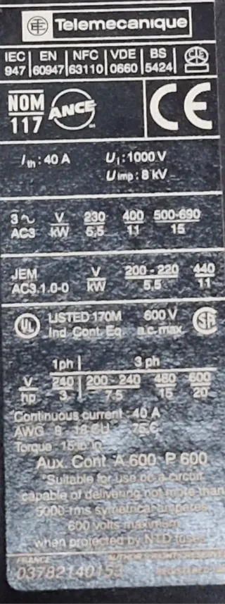Contactor Telemecanique LC1 D2510M7