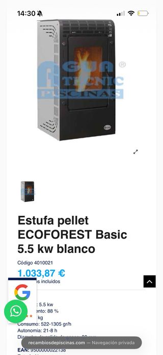 Estufa pellet ECOFOREST Basic 5.5 kw