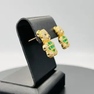 PENDIENTES OSO CON CIRCONITAS VERDE 18K