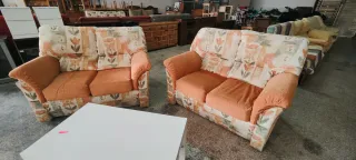 Conjunto 2 Sofás Tela Estampada Flores Naranja