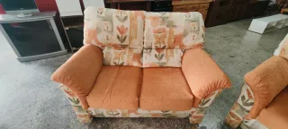 Conjunto 2 Sofás Tela Estampada Flores Naranja