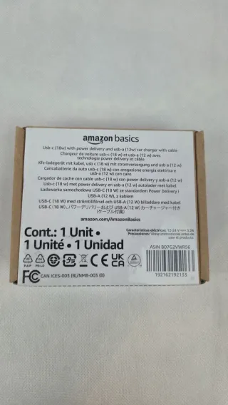 Cargador Coche USB-C y USB-A Amazon Basics