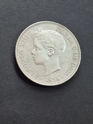 Moneda 5 Pesetas Plata Alfonso XIII 1898
