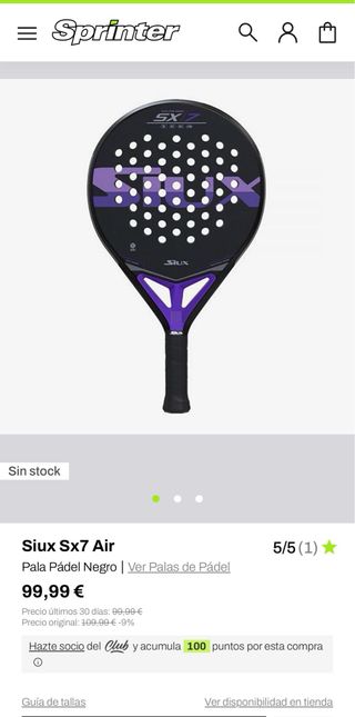 Pala Pádel Siux SX7 Air Negra