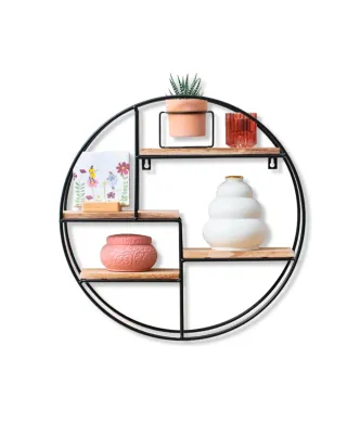 Estantería Redonda Pared Metal y Madera
