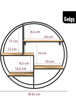 Estantería Redonda Pared Metal y Madera