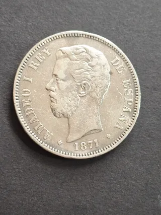 Moneda 5 Pesetas Plata Amadeo I Rey 1871