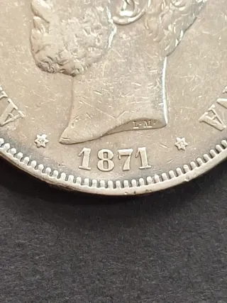Moneda 5 Pesetas Plata Amadeo I Rey 1871