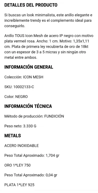 Anillo Tous plata y oro