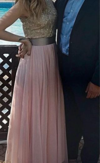 Vestido largo dorado y rosa