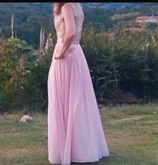 Vestido largo dorado y rosa