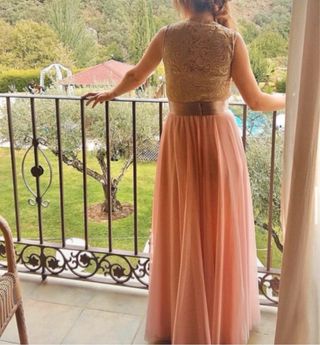 Vestido largo dorado y rosa