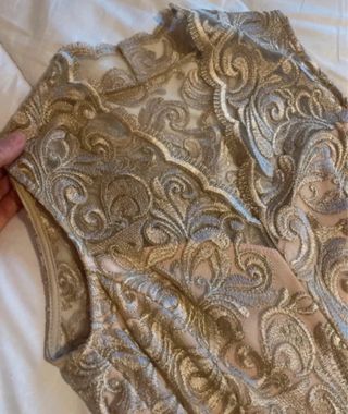 Vestido largo dorado y rosa