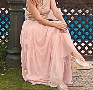 Vestido largo dorado y rosa