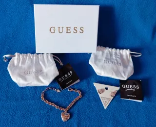 Conjunto Joyería Guess Corazón Dorado y Rosa