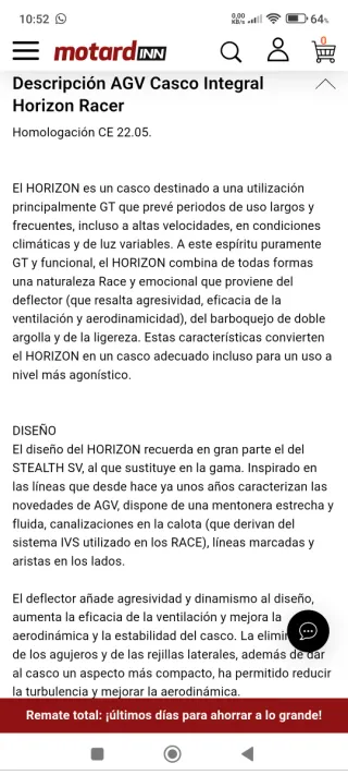 Casco Moto AGV Horizon Multi Racer talla S