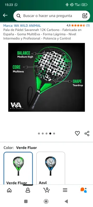 Pala de pádel 12k fibra de carbono Wild Animal.