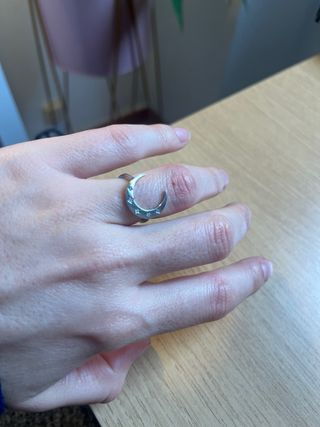 Anillo Luna Plata con Brillantes Ajustable