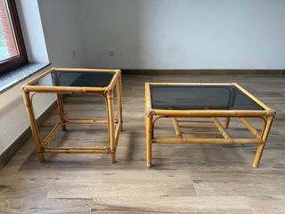 Mesa auxiliar bambú y cristal 10€ unidad