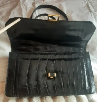 Bolso Vintage Cuero Negro 50s